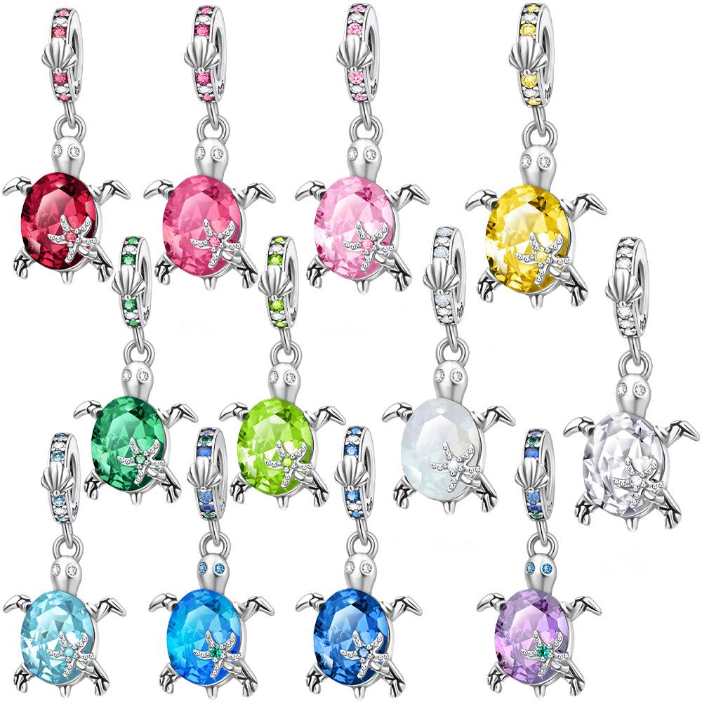 Cute Turtle Crystal Pendant Ocean Style DIY Necklace Accessory with Colorful Zircon Tortoise Charm