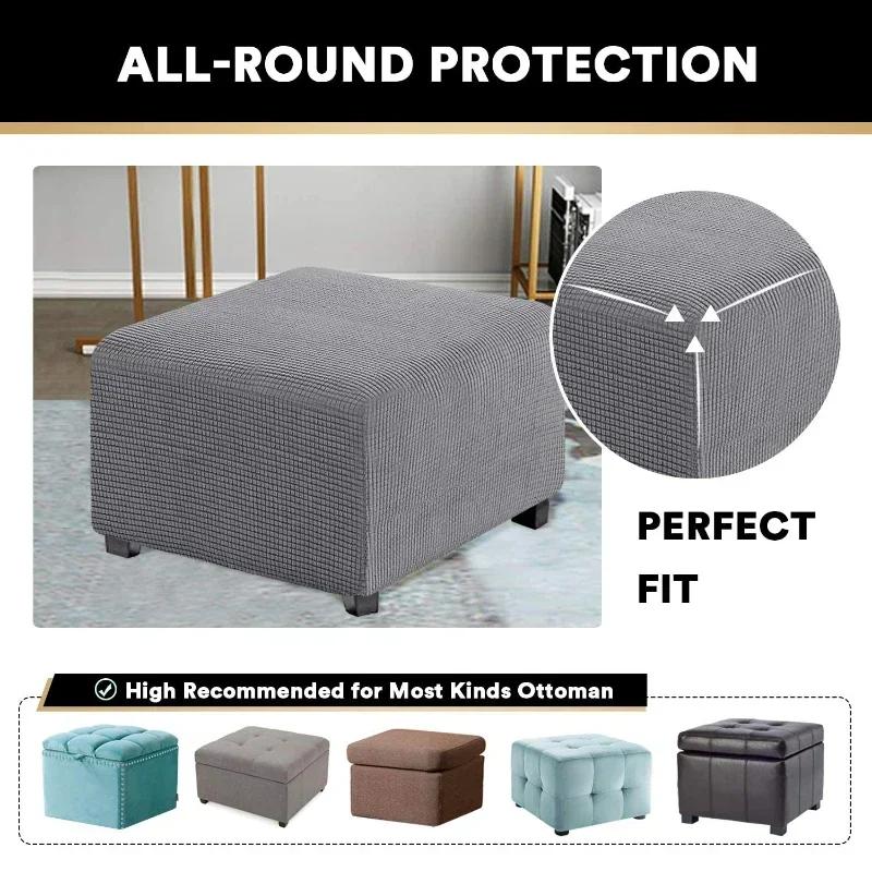 Elastic Square Footstool Cover Polar Fleece Ottoman Case Sofa Footrest Stool Slipcover For Living Room Home Furniture Protector