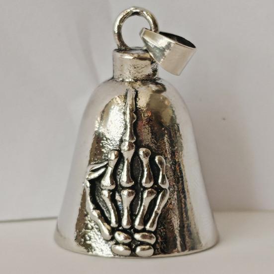 Skeleton Hand Pendant Necklace Motorcycle Biker Bell Pendant Necklace Flip-off Hand Bell Charm Necklace Gift for Men Women