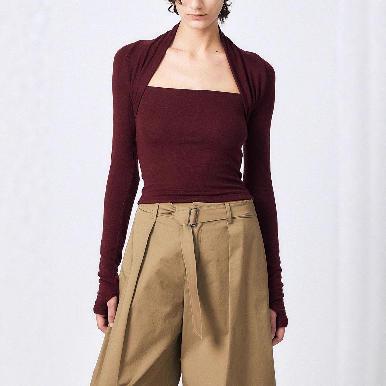 

High-End Tencel Wool Shawl & Waist-Hugging Top Set for Women Extra Small вино красного