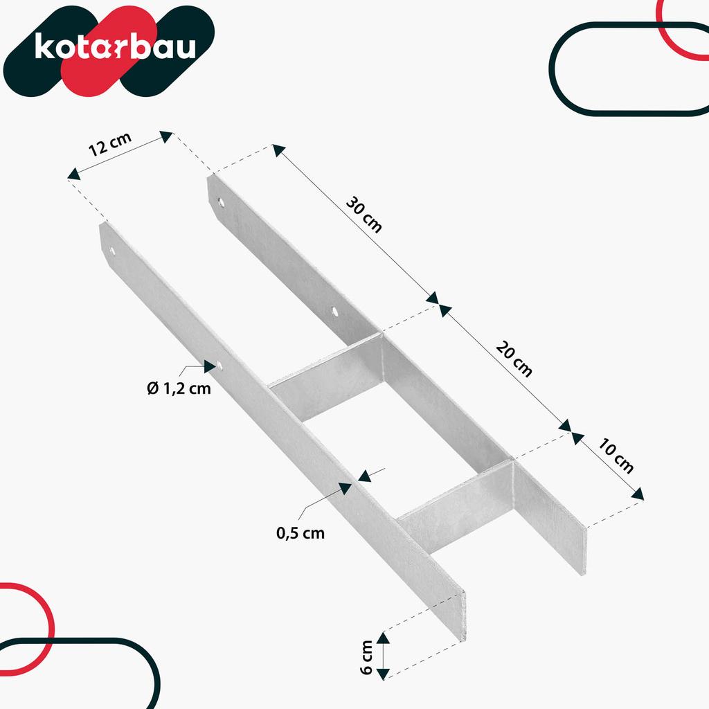 Kotarbau® H-Post Base For Embedding Bracket Galvanized Steel Anchor 120 Mm Set Of 2