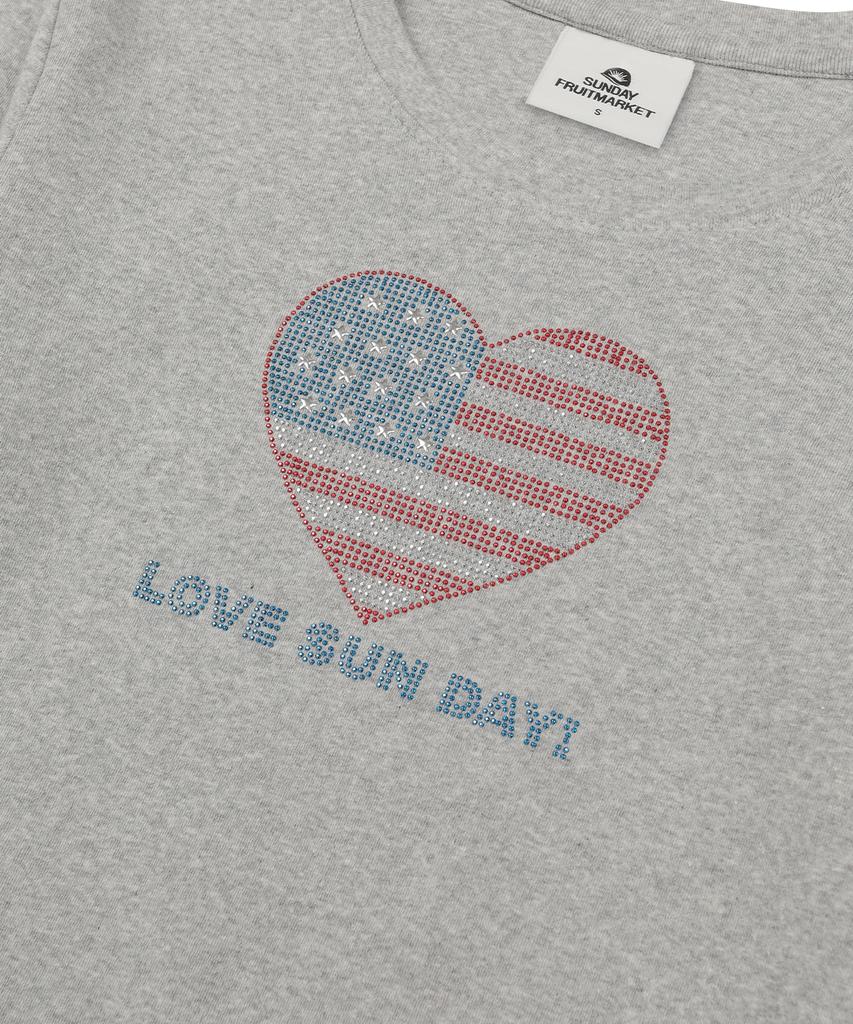 SUNDAY FRUIT MARKET W) Heart Bling Ls Tee Gray