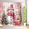 Christmas Snowman Shower Curtain Trees Gift Boxes Snowflake Winter Forest Snow Scenery Cedar Xmas Home Bathroom Decor With Hooks