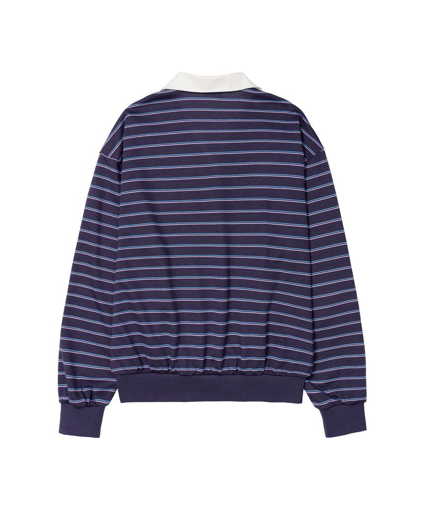 AMES-WORLDWIDE V Neck Collar Stripe Sweatshirt Purple