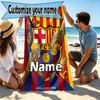 Custom Name Personalized Barcelona FC Soccer Print Beach Towel, for Trip Camping Beach Party Home Decor, Birthday Gift for Family & Friends