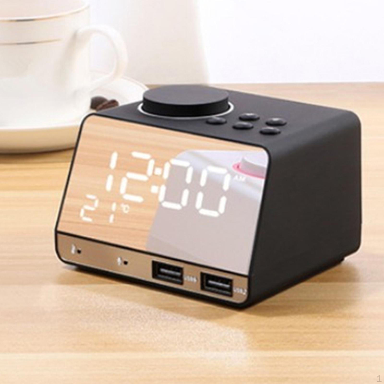 

Snooze Table Clock Radio Electronic Large Time Temperature Display US Plug чорний