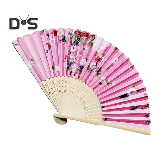 Faltfächer im japanischen Stil mit Blumenmotiv, tragbar, für den Sommer, Handventilator aus Bambus, Dekoration, Tanz-Requisiten, Party-Kostümzubehör