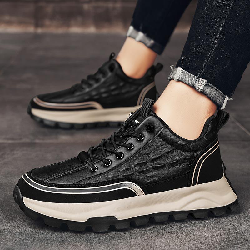 Brand Men Sneakers 2025 New Crocodile Pattern Leather Shoes Male Casual Running Shoes Luxury Fashion Platform Mens Tennis Shoes