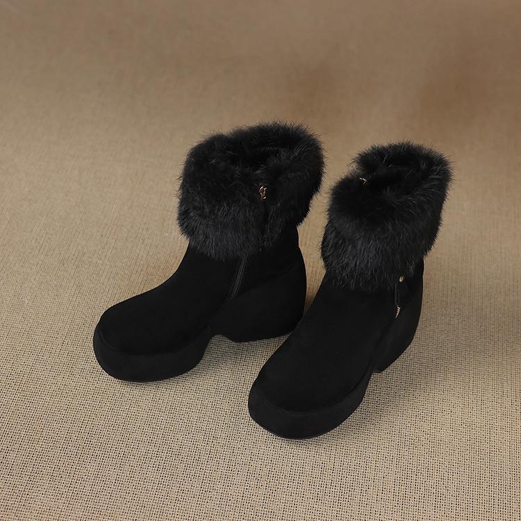 Rabbit fur cotton shoes autumn and winter new women's short boots 2025 fashion round head velvet warm waterproof table slope high heel