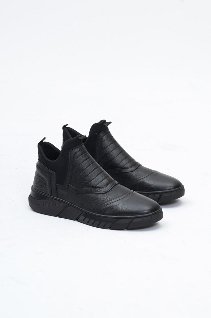 Men's Fashion Genuine Leather Flat Heeled Booties Bootie Black Leather Boots Shoes
