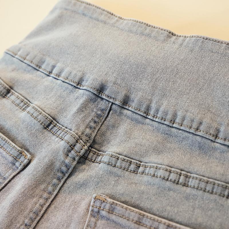 DIMANAF Women Shorts Pants Summer Loose Jeans Short Basic Harem Elastic Waist High Waist A-Line Pants