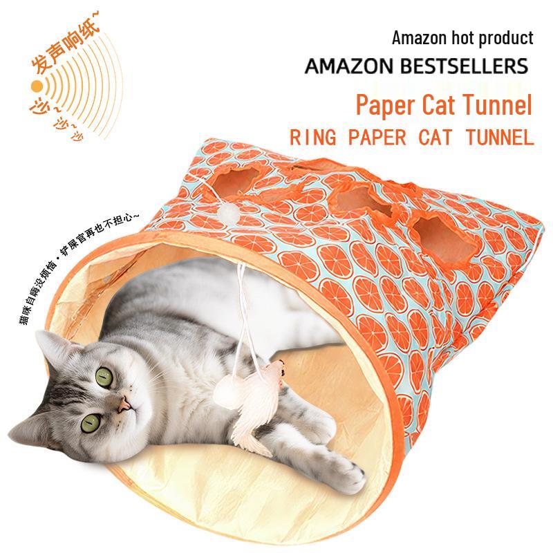 Foldable Crinkle Paper Cat Tunnel Toy - Self-Play & Teasing Activity for Cats