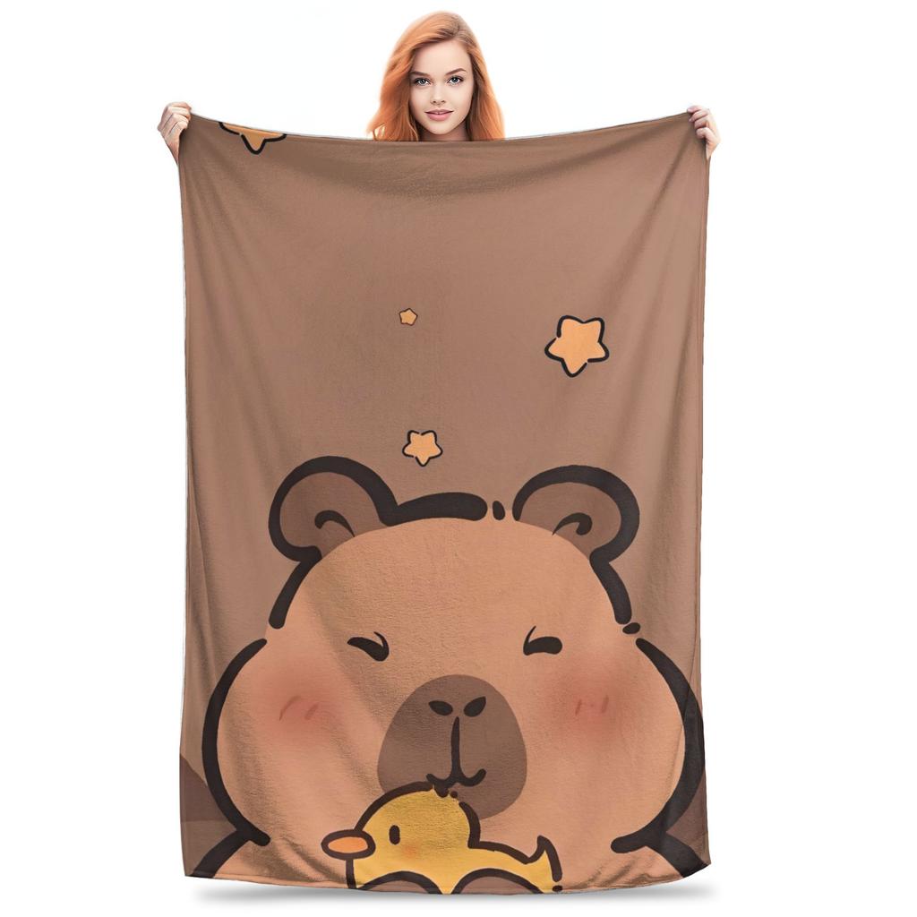 Trembling Capybara Flannel Blanket Winter  Soft Durable Throw Blanket for Kids Couch Bed Funny Bedspread Sofa Bed Cover