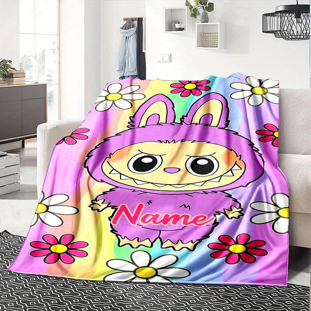 Cute Monster With Flowers Blanket With Customizable Name Comfortable In All Seasons Suitable For Sofas Beds Travel Camping And Office Decoration A