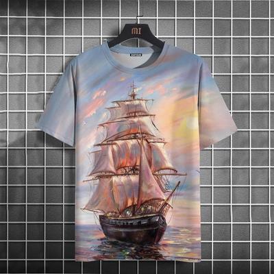 Summer Men's Short Sleeved T-shirt 3D Printed Round Neck Short Sleeved T-shirt Top
