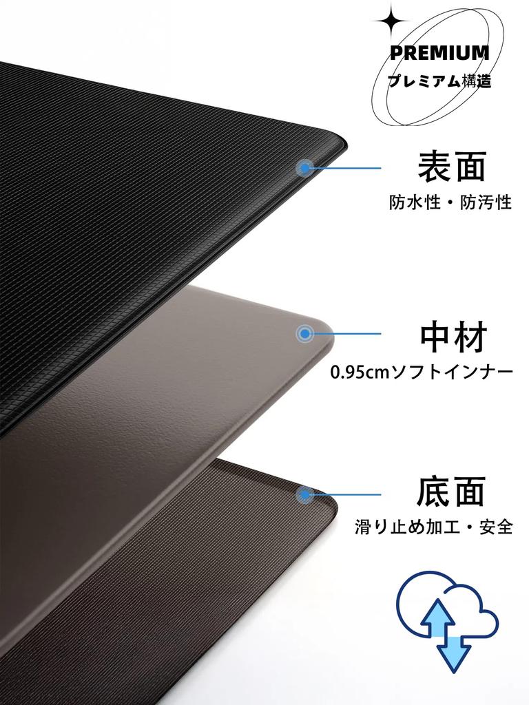 MOLANDI Kitchen 10mm and Long PVC Floor Memory No Washing Black Mat, 240cm, Wipeable, Water-Repellent, Thick, Cushioned, Stain-Resistant,