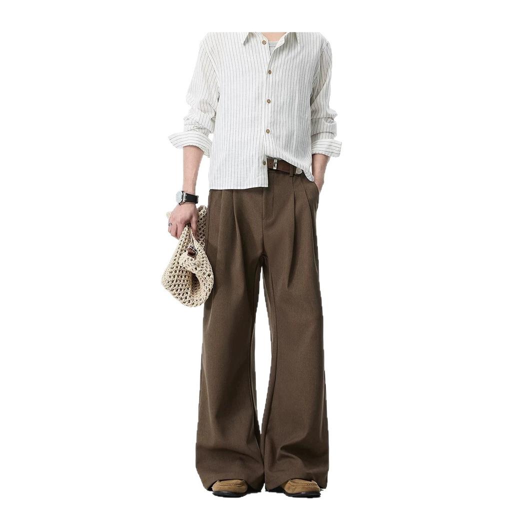 American street retro solid color drape trousers men's trendy brand loose wide-leg casual versatile old money style trousers