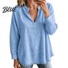 Layered Blouse Women Loose Fit V-Neck Blouse Solid Color Long Sleeve Tassel Hem Daily Wear Shirt Casual Fringe Trim Tops for Business Commuting