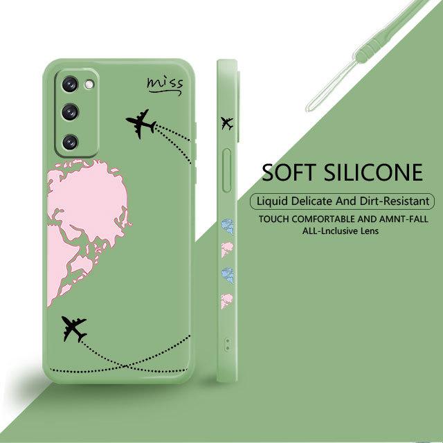Blue Pink Love Planes World Map Travel Liquid Case For Samsung Galaxy S22 S21 S20 Fe Ultra S10 S9 S8 Plus S10e Note 20 10 Lite