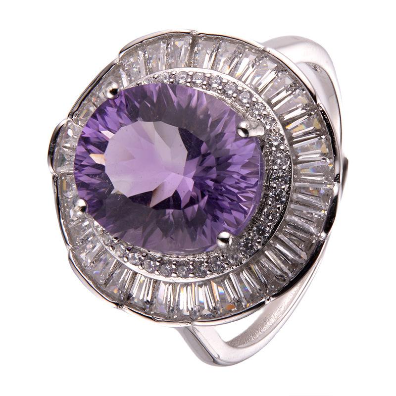Non-Fading High-End S925 Sterling Silver 18K Gold Natural Amethyst Lucky Treasure Ring Women'S Simple Jewelry