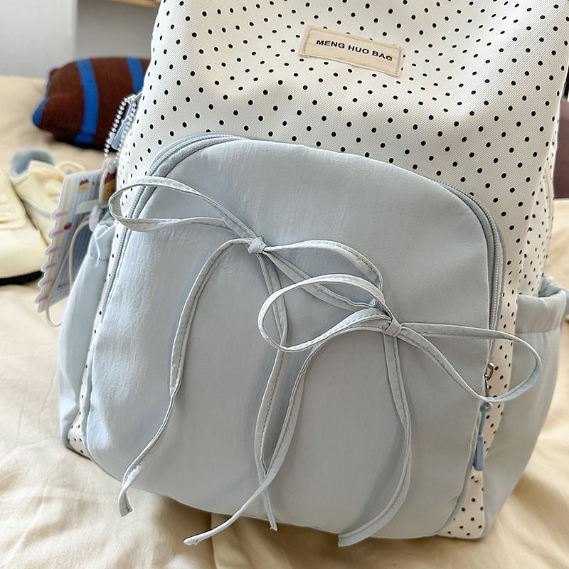 Damen Rucksack Studenten Schultasche College Stil Schleife Polo Punkt Rucksack