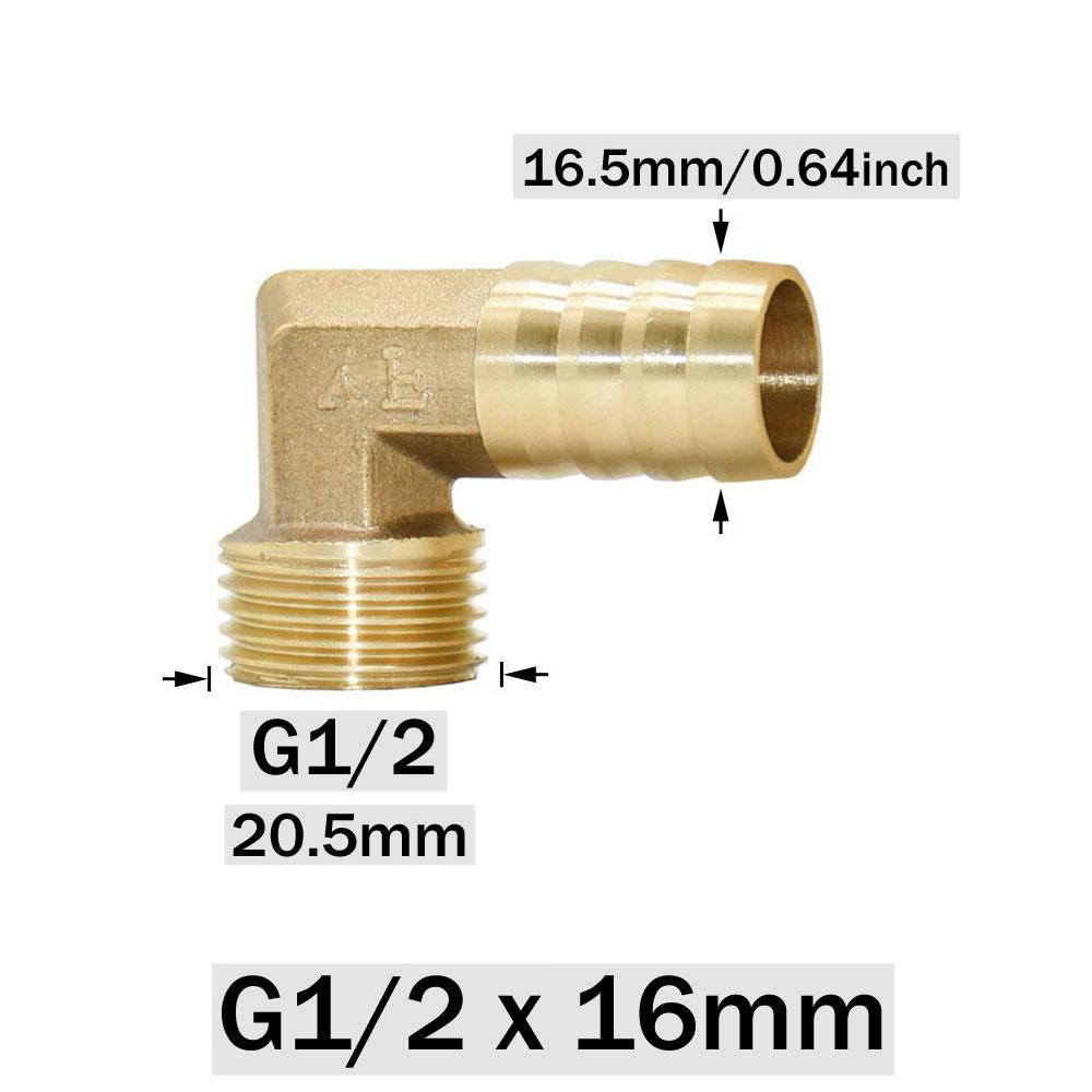 12/14/16/19mm Brass Hose Barb Connector Elbow 1/2 Male Female Thread Coupler Copper Water Oil and Air Pipe Fitting