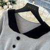 Korean-Style Peter Pan Collar Knit Dress for Women Fall Single-breasted Long Sleeve Slim-Fit Professional Elegant Sweater Dress