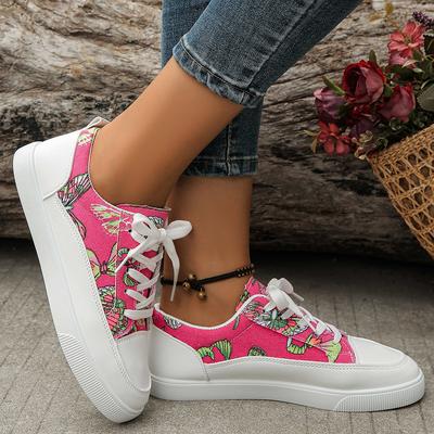 Petites chaussures blanches pour femmes automne et hiver chaussures simples imprimées chaussures respirantes à tige basse à lacets décontractées à semelle plate chaussures d'étudiant