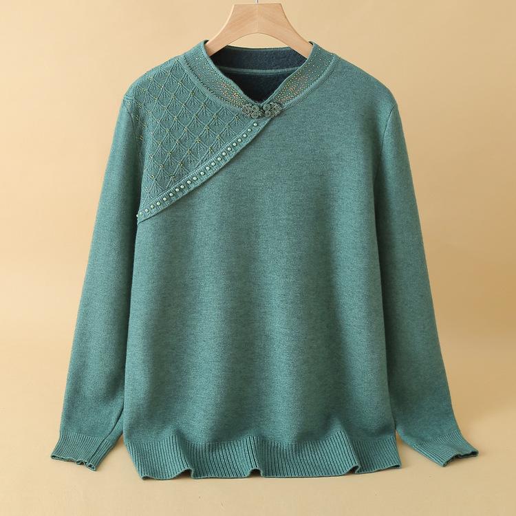 Elderly Mothers Wear Knitted Tops for 50-year-old Middle-aged and Elderly Women's Festive Red Sweater for Women with Velvet Warm Autumn and Winter