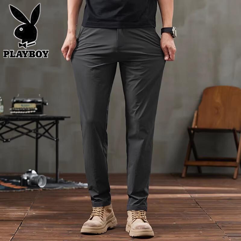 Playboy Men's Ice Silk Slim Straight Casual Pants