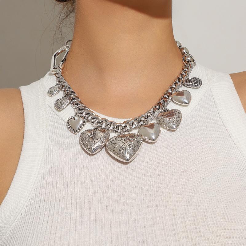Neue Mode Retro Punk Metall Herz Anhänger Halsketten Für Frauen Vintage Choker Kette Luxus Party Schmuck Geschenke