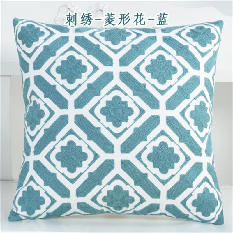 45x45cm Green Blue Geometric Cotton Embroidery Sofa Cushion Cover Home Living Room Pillow Case Bedroom Decoration