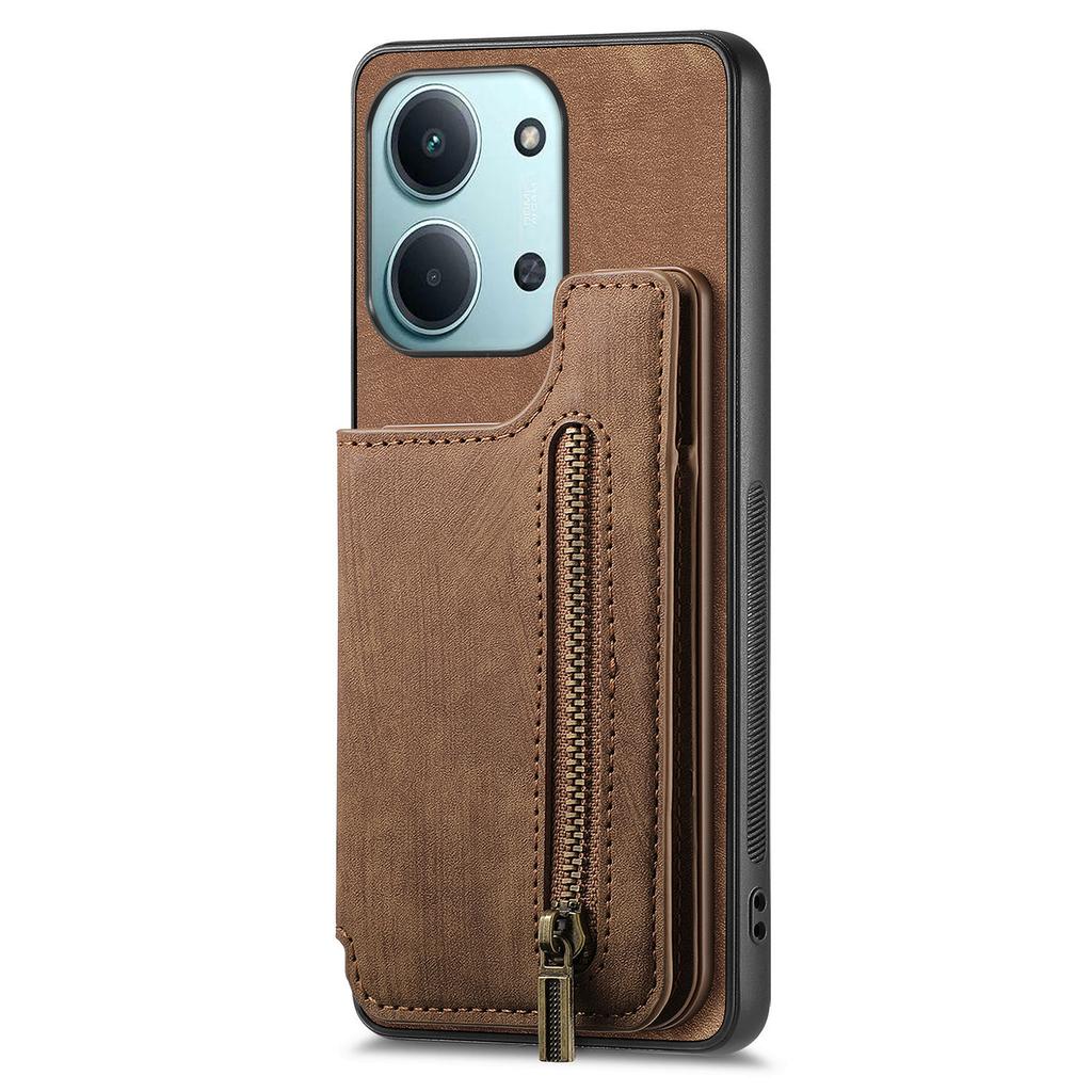 Phone Case For Xiaomi Redmi 15C 5G (EU) (173mm)/15C 4G (EU) (173mm) Retro Leather TPU Cover with Zipper Card Holder