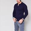 Mens Long Sleeve Henley T Shirt Solid Color Slim Fit Casual