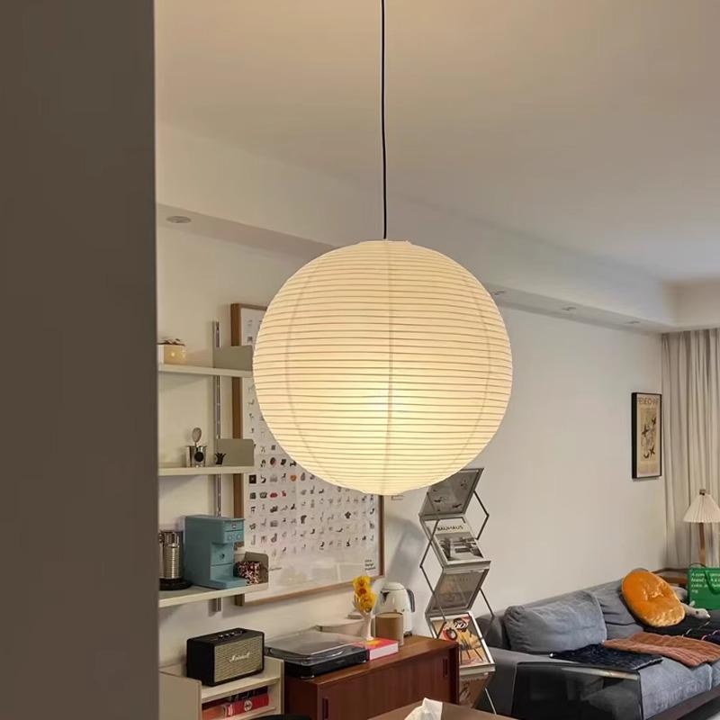 Noguchi Yu Japanese Paper Lantern - Round Pendant Lampshade for Living Room, Dining Room, Cafe, Guesthouse, Clothing Store, Wabi-Sabi Style.
