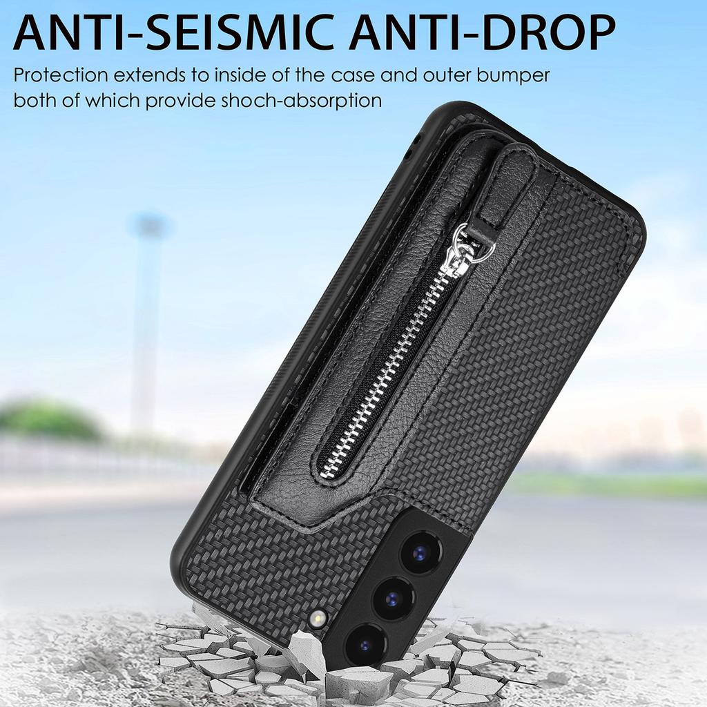 C1-04 For Samsung Galaxy S22+ 5G Case Zipper Wallet Leather Coated PC+TPU Phone Cover