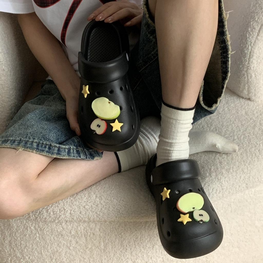 Cartoon hole shoes women's new summer thick-soled slippers heightened and breathable outer wear non-slip bag head slippers