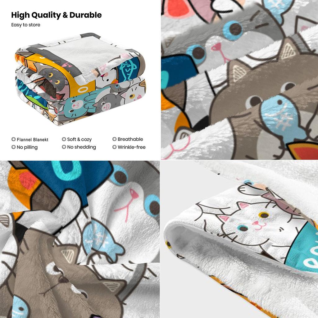 Cute Cartoon Cat Printed Blanket for Sofa Bed Travel Camping Living Room Office Conditioning Blanket for All Seasons Gifts