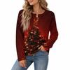 Damen Strickoberteil mit Knopfleiste und Weihnachtsdruck, Langarm, für festliche Freizeitkleidung
