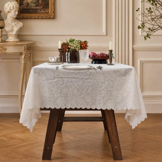 Lace Tablecloth, Wedding Rectangular Table Cloth, Vintage Embossed Floral Lace Table Cover for Tea Party Reception Home Decor