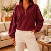 Women's Fashion Color Half-Zip Mock Neck Long Sleeve Sweatshirt with Pockets