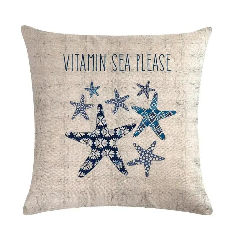 

Navigation Nautical Throw Pillow Cover Beach Anchor Cushion Cover Fish Linen Decoration Life buoy Pillowcase 45x45cm 16x16Inch