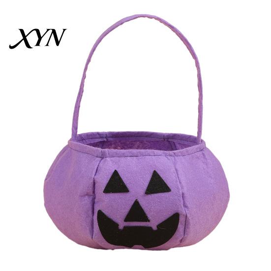 Portable Candy Storage Bag Halloween Pumpkin for Kids, Reusable Non-Woven Trick or Treat Bucket, Bags Face Snack Holder Basket with Handle Party