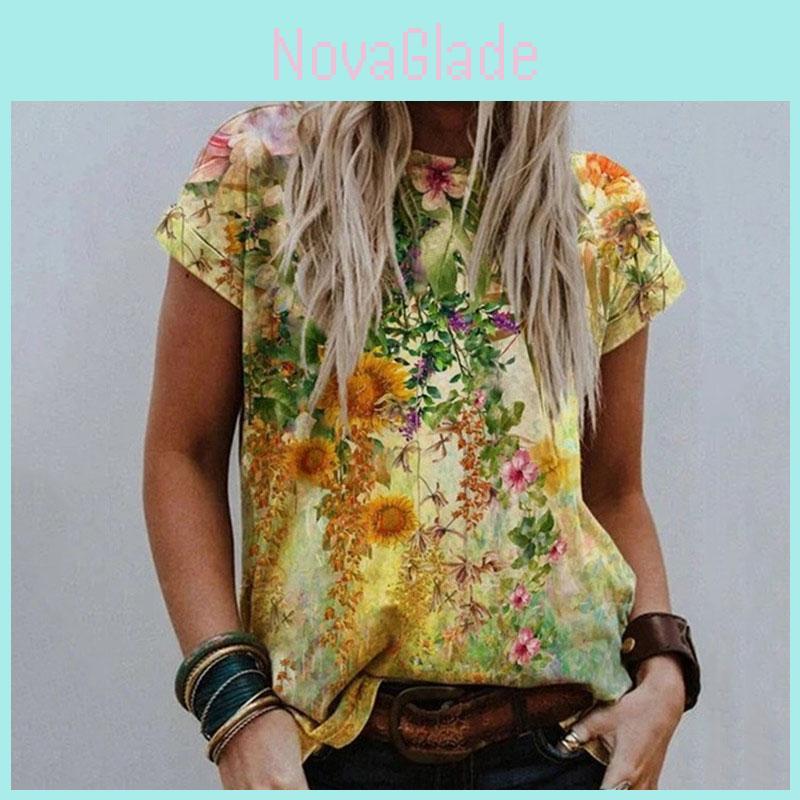 Women's Floral Print Short Sleeve Tops Featuring Soft Material For Ultimate Comfort