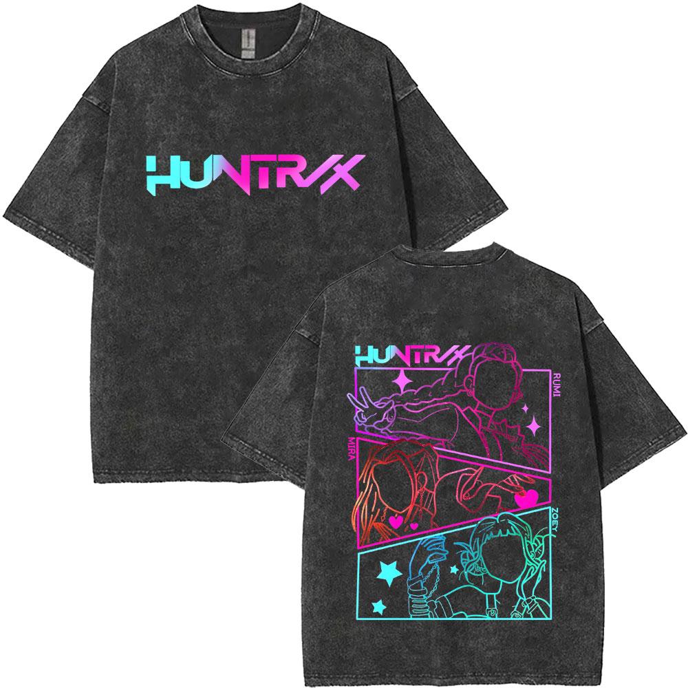 Women K-pop Saja Boys Demon Hunters Film Graphic T Shirts Women Harajuku Vintage Washed Oversized Cotton T-shirt