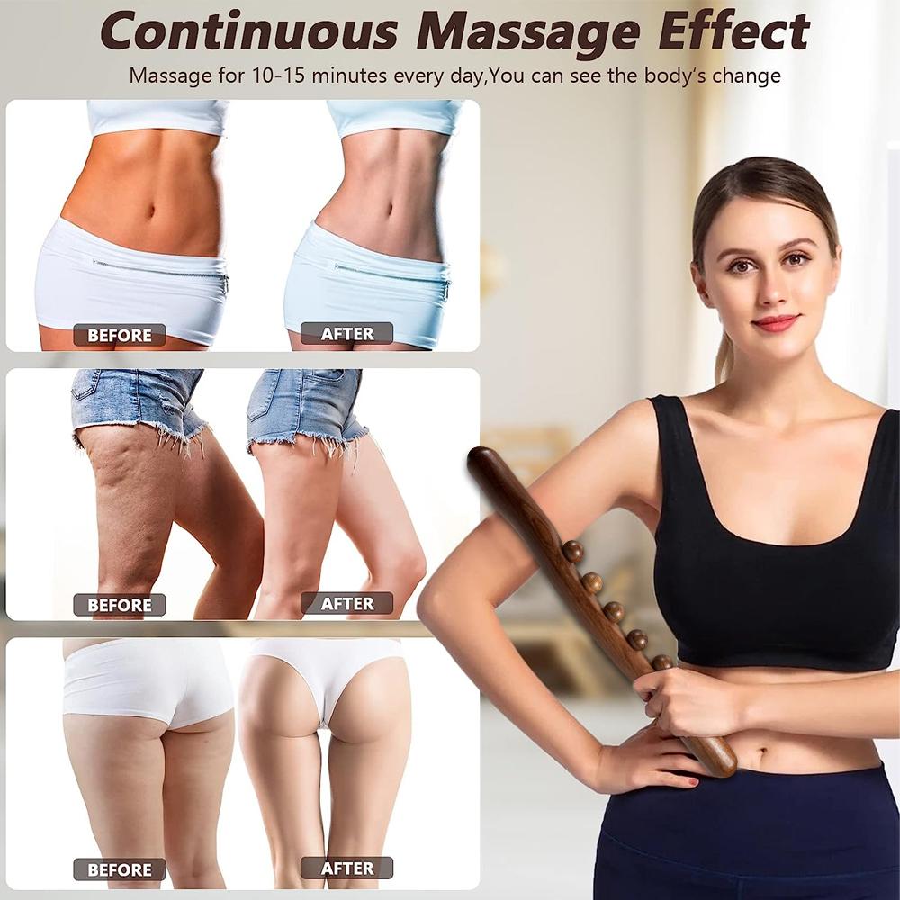 1pc Guasha Wood Massage Stick Tools, 5 Beads Back Massage Roller Stick, Lymphatic Drainage Massager for Body Shaping