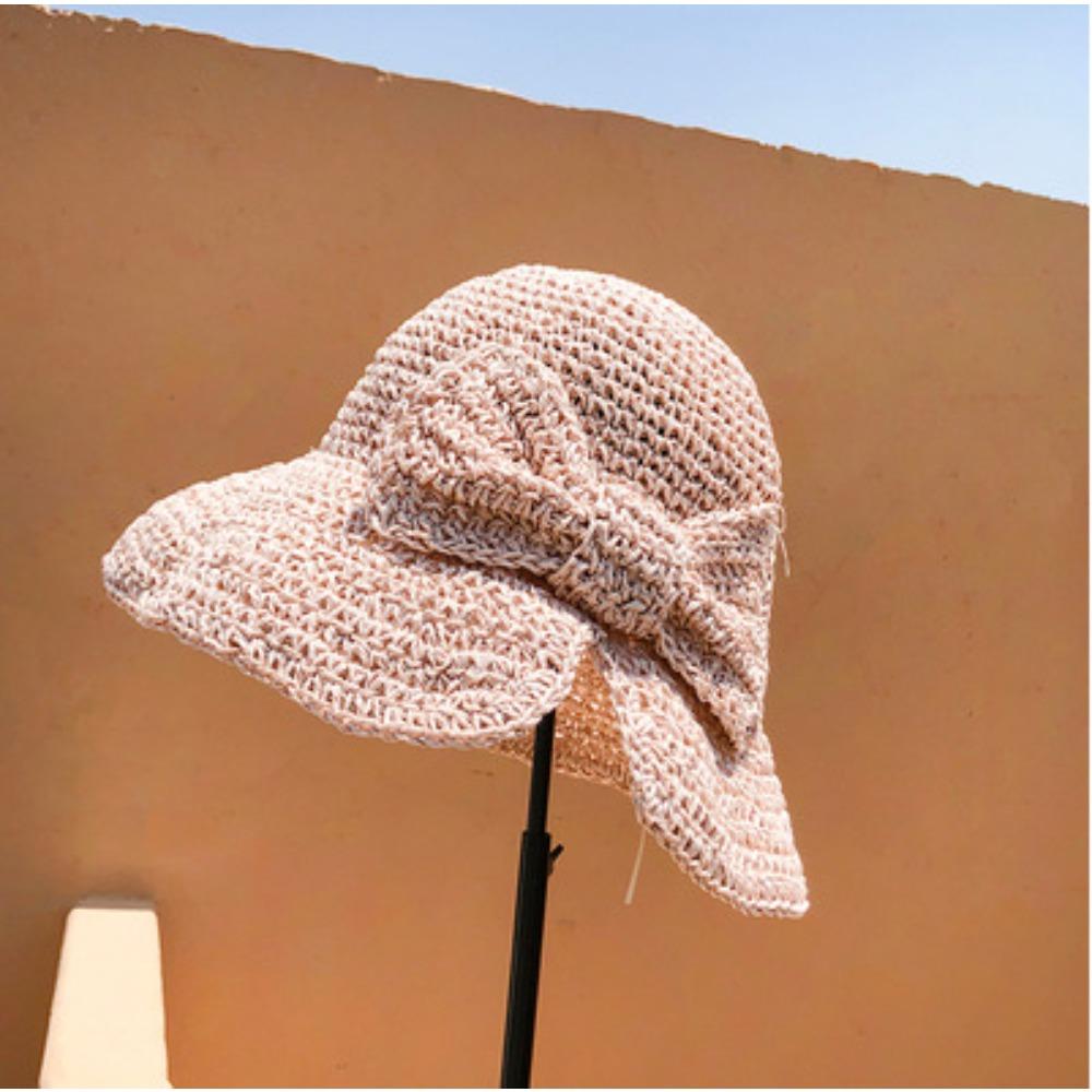 Summer Woven Breathable Sun Hat, Women's Foldable Beach Bucket Hat with Hollow-Out Design, Paper Crafted Non-Elastic Fisherman Cap for Vacation