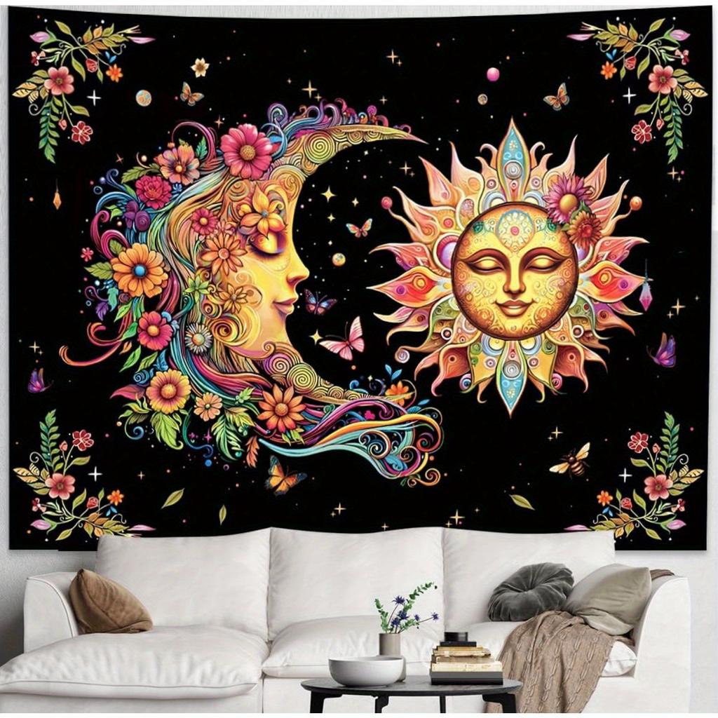 Sun and Moon Tapestry Vibrant Celestial Wall Art for Bedroom or Living Room Large Decorative Hanging Add Mystical Charm