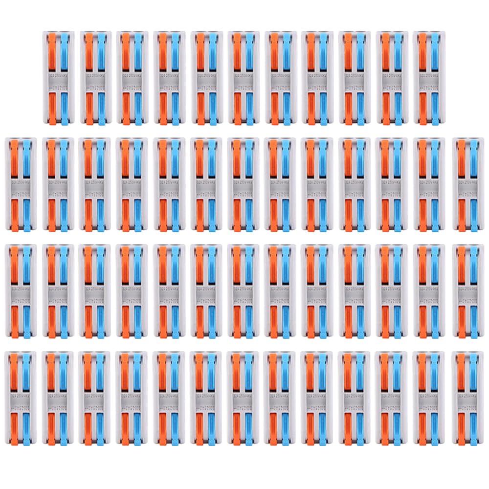 50Pcs Compact Wire Conductor Terminal Blocks Quick Terminal Conductor Lever Wire Connector Electric Cable Quick Wiring Connector 2 In–2 Out