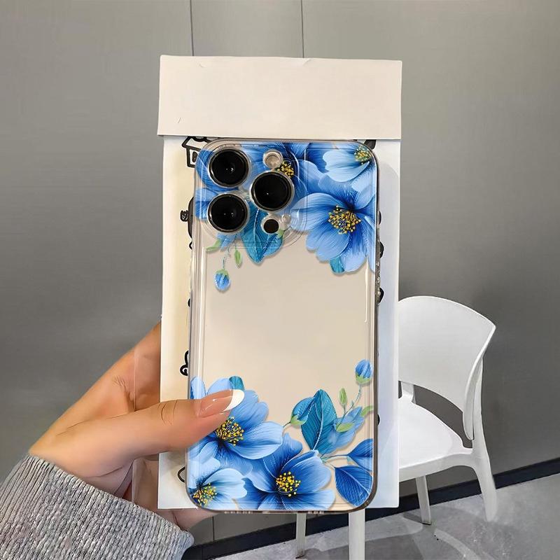 Pink flowers Pattern Clear Phone Case for iPhone 17 Pro Max 16 15 Pro 14 13 12 11 XR 17Air 16 Plus Silicone Cover